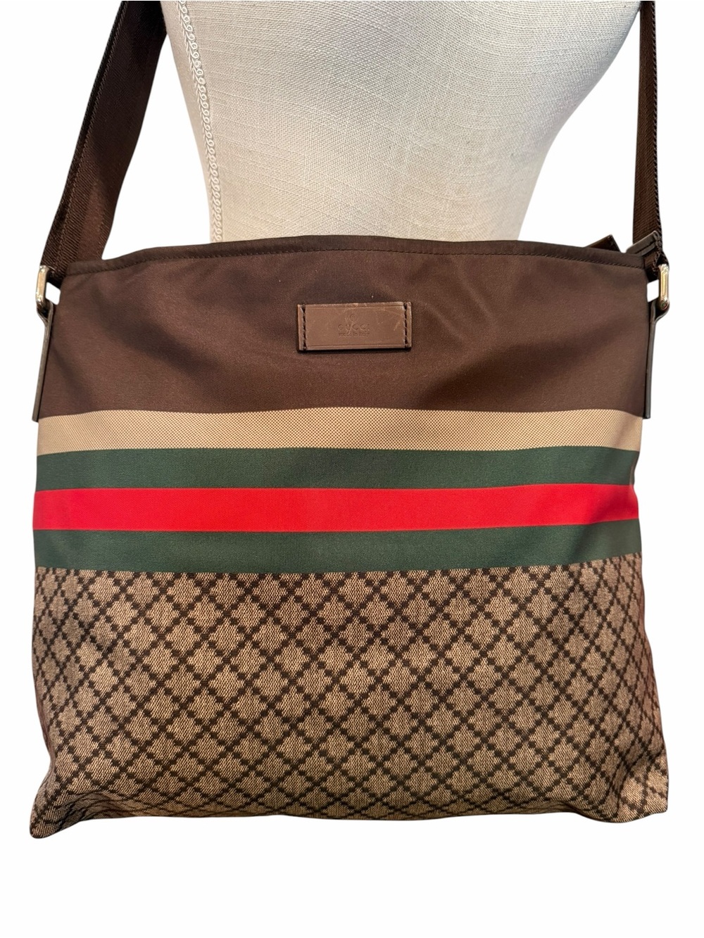 Gucci Diamante Web Crossbody Bag In Brown - Picture 4 of 13